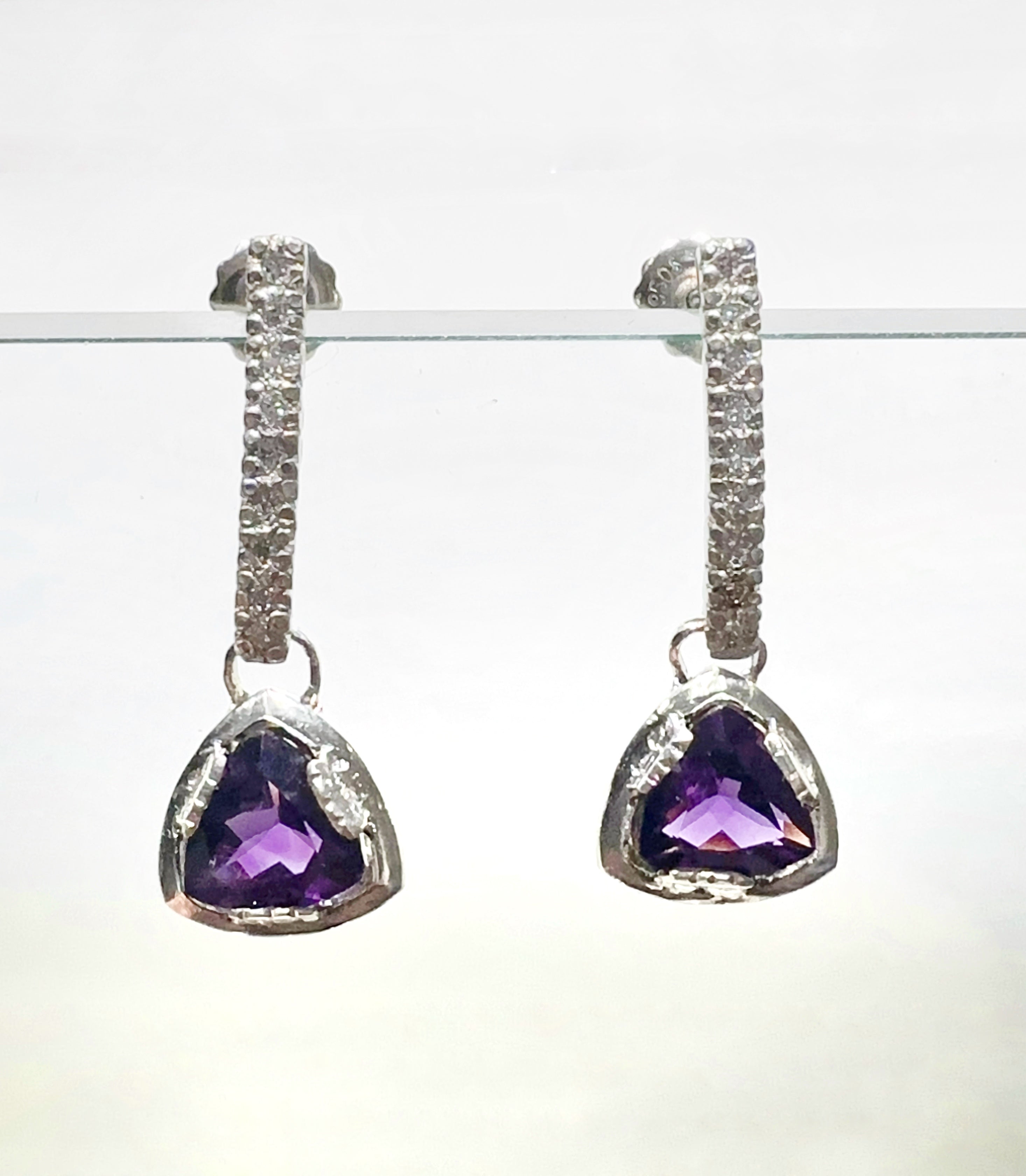 Amethyst and Diamond Earrings in Platinum