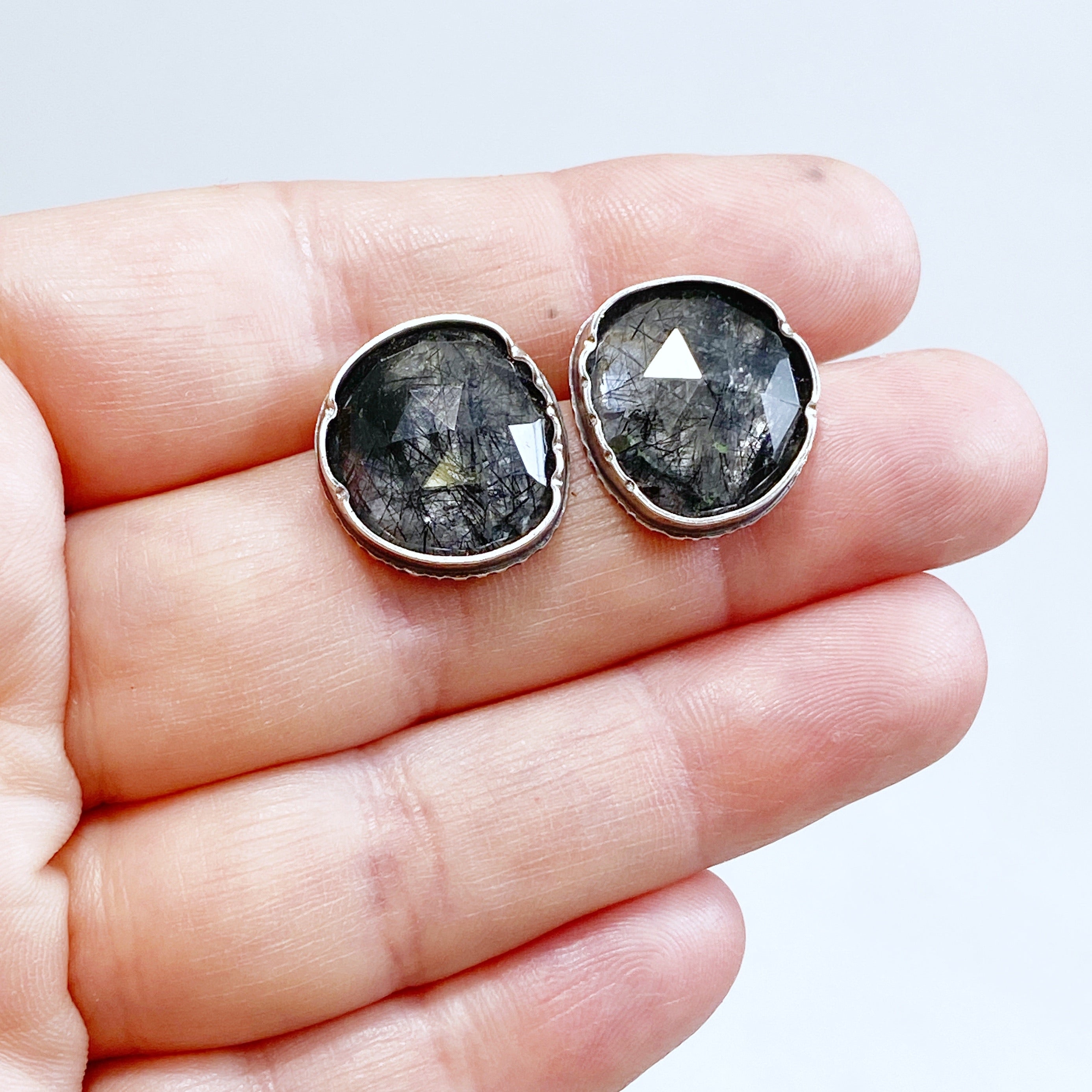 Statement studs in tourmalinated quartz ✨ Eclectic Ethos