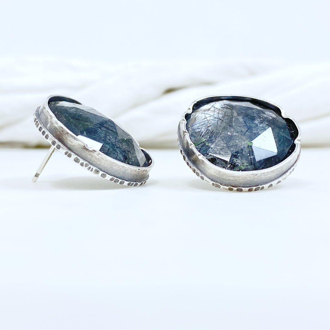 Statement studs in tourmalinated quartz ✨ Eclectic Ethos