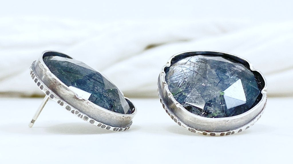 Statement studs in tourmalinated quartz ✨ Eclectic Ethos